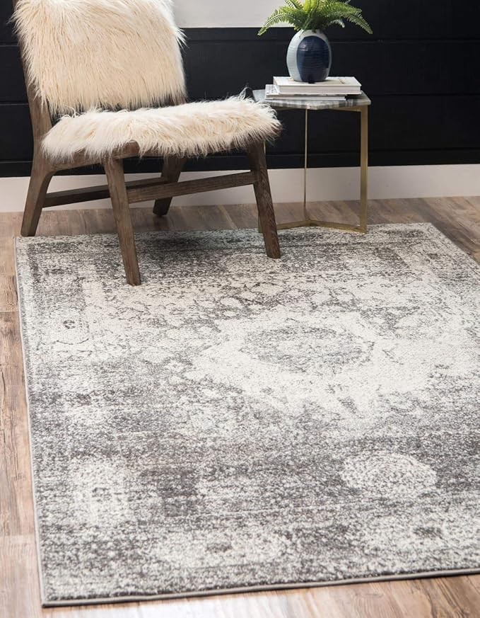 Unique Loom Rosso Collection Traditional, Vintage, Medallion, Border, Distressed, Southwestern Area Rug, 2 ft x 3 ft, Gray/Ivory