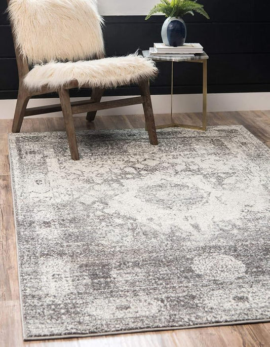 Unique Loom Rosso Collection Traditional, Vintage, Medallion, Border, Distressed, Southwestern Area Rug, 2 ft x 3 ft, Gray/Ivory