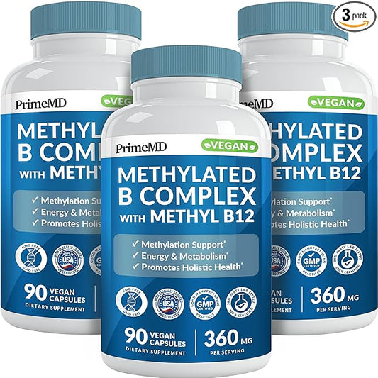 Methylated B Complex with B12 Methylcobalamin & Methyl Folate 1000 mcg - Premium Vitamin B Complex for Energy, Brain Function, and Wellness - Methylated Multivitamin (270 Servings, Pack of 3)