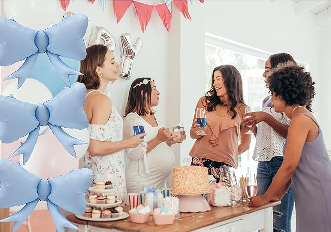 3 Pcs Bow Big Balloon Macaron Blue Bow Theme Birthday Party Baby Shower Girl Party Decoration Suppli