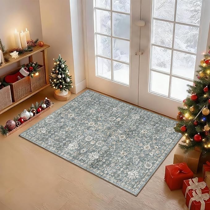 Washable 2'x3' Non Slip Rug Vintage Soft Low Pile Lightweight Boho Area Rugs for High-Traffic Areas (Entryway, Kitchen, Hallway), Farmhouse Decor