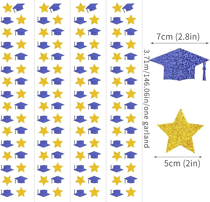 Navy-Blue Gold Graduation-2026 Class Party-Decorations - Congrats Grad Hat Star Banner Streamers Garland,Senior High School Night College Congratulations Decor Supplies Ouruola