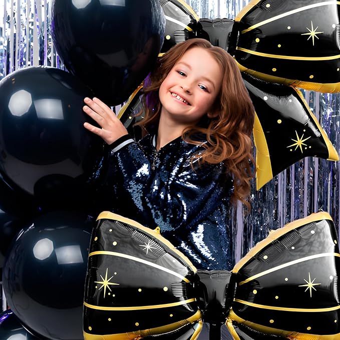 FBQ 3 Pcs Black Bow Balloon Birthday Theme Butterfly Theme Baby Shower Girls Boy Party Kids Party Decoration Supplies