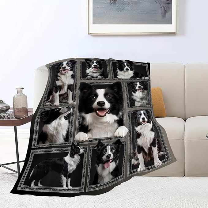 Border Collie Gifts Blanket, Dog Throw Blankets, Border Collie Gift for Boys Girls Men Women Lover Adult Cozy Fleece Flannel Bedding Stuff Animal Plush for Couch Sofa Bed Decor 50"X40"