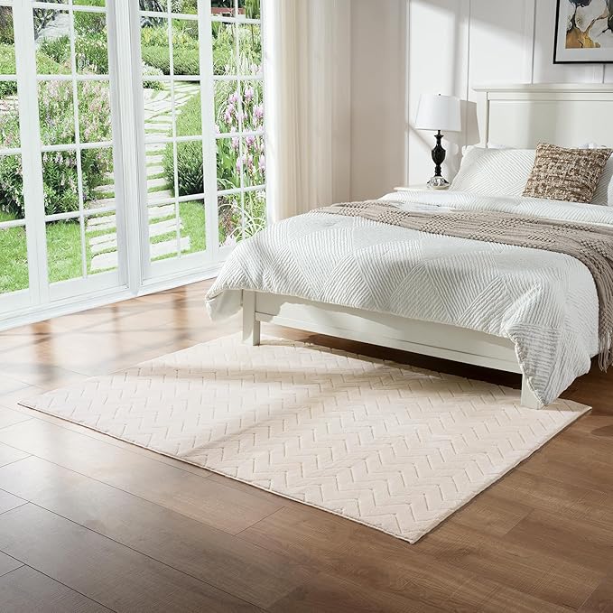 Area Rug 4X6,Washable Area Rugs with Non-Slip TPR Backing Design,Fluffy Soft Feeling, High Traffic,Durable,Area Rug for Living Room,Bedroom,Home Office,Beige