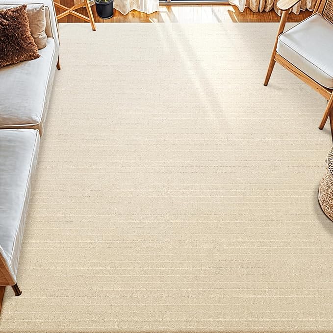 Shilucheng Wool Rug 8x10 Non-Slip, Blend 80% Wool and 20% Cotton Rugs for Living Room, Bedroom, Dinning Room, Soft Durable Cotton Backing Modern Area Rug (Beige/White)