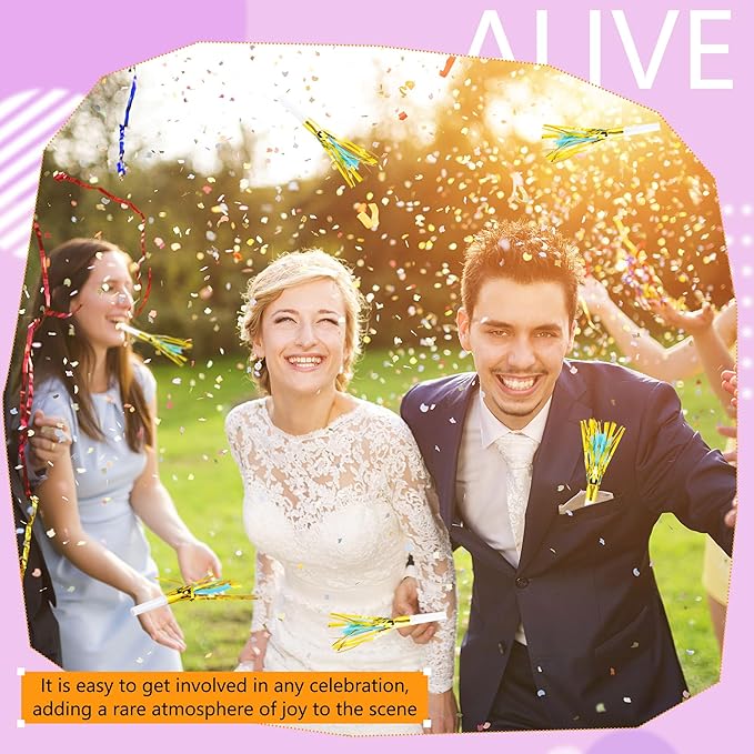 36 Pieces Glitter Metallic Fringed Noisemakers Musical Party Blowers Blowouts Whistle Party Blow Horns for New Years Birthday Party Supplies Sporting Event Celebrations (Pink, Blue)