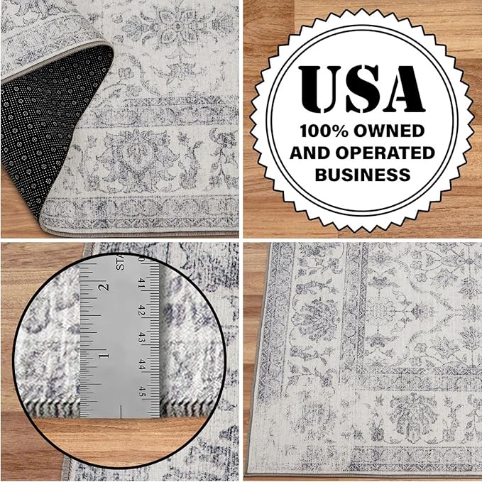 ReaLife Rugs Machine Washable Area Rug - Living Room Bedroom Bathroom Kitchen Entryway Office - Padded Low Pile Stain Resistant Premium - Boho Farmhouse Vintage - Noor - Ivory Grey 5' x 7'