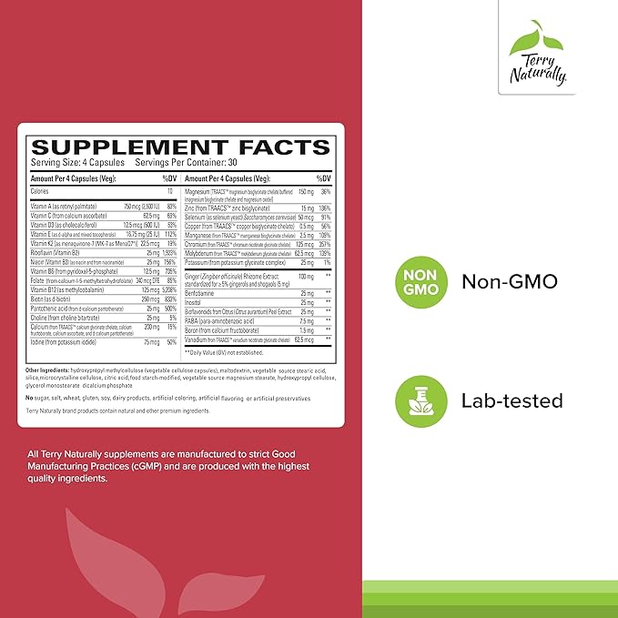 Terry Naturally Clinical Essentials - Supplement to Aid Bone, Cardiovascular & Immune Health - Supplement with Chelated Minerals - Supplement with B-Vitamins & Vitamin C - 120 Capsules