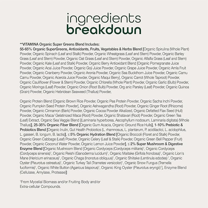 Zena Nutrition Organic Super Greens Fruit & Veggies Supplement, 70+ Superfoods from Fruit & Vegetables, 3g Fiber, Spirulina, Chlorella, Prebiotics & Probiotics, Digestive Enzymes, 180 Capsules