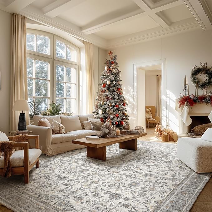 8x10 Washable Area Rugs Ultral Soft Non-Slip Stain Resistant Vintage Boho Large Carpet for High-Traffic Living Room & Dining Room