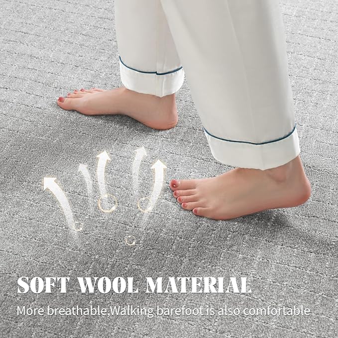 Shilucheng Wool Rug 9x12 Non-Slip, Blend 80% Wool and 20% Cotton Rugs for Living Room, Bedroom, Dinning Room, Soft Durable Cotton Backing Modern Area Rug (Gray/White)