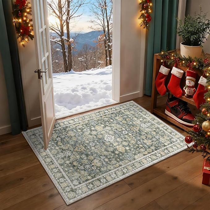 Washable 2'x3' Non Slip Rug Vintage Soft Low Pile Lightweight Boho Area Rugs for High-Traffic Areas (Entryway, Kitchen, Hallway), Farmhouse Decor