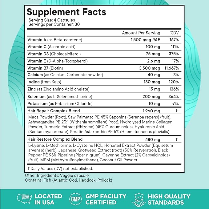 Women's Balance Hair Growth Supplements, Ages 45 and Up, Customer Proven for Visibly Thicker Hair and Scalp Coverage, Soy-Free, Made with 26 Ingredients Including Beta Carotenes - 2 Month Supply