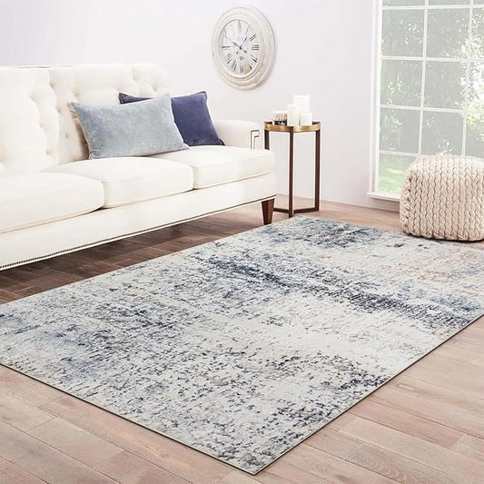 Area Rug 8×10, Large Vintage Boho Rug,Ultra-Soft Low Pile, Washable, Non Slip,Stain Resistant, Printed Carpet for Living Room Bedrooms Playroom Office Kitchen, Blue/Abstract