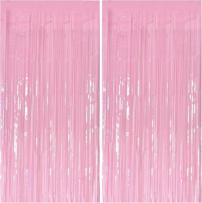 Pastel Pink Party Streamers Foil Fringe Backdrop Curtains Tinsel Streamers Birthday Party Decorations Fringe Backdrop for Birthday Valentines Gender Reveal Party Bridal Shower