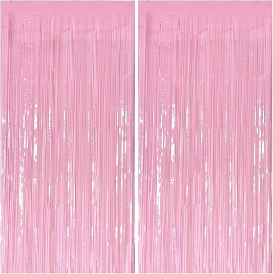 Pastel Pink Party Streamers Foil Fringe Backdrop Curtains Tinsel Streamers Birthday Party Decorations Fringe Backdrop for Birthday Valentines Gender Reveal Party Bridal Shower