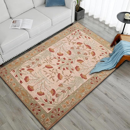 Old Hand Made Floral Bleige Tulips Traditional Oriental Woolen Area Rugs 8' x 10'