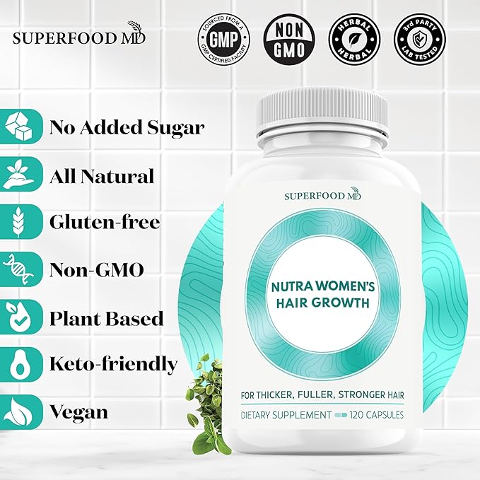Women's Balance Hair Growth Supplements, Ages 45 and Up, Customer Proven for Visibly Thicker Hair and Scalp Coverage, Soy-Free, Made with 26 Ingredients Including Beta Carotenes - 2 Month Supply