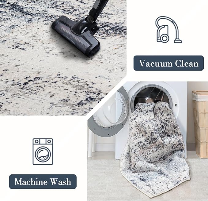 Area Rug 4×6, Vintage Boho Rug,Ultra-Soft Low Pile, Washable, Non Slip,Stain Resistant Printed Carpet for Living Room Bedrooms Playroom Office Kitchen, Blue/Abstract