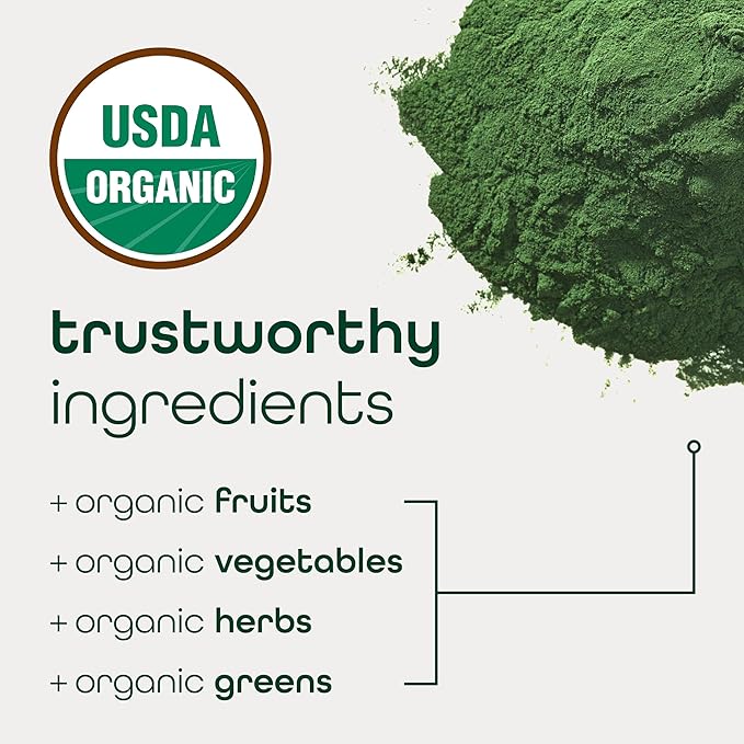 Zena Nutrition Organic Super Greens Powder, 70+ Superfoods, 0 Sugar, 3G Fiber, Spirulina, Chlorella, Antioxidants, Prebiotics/Probiotics, Digestive Enzymes, Mango, 30 Servings