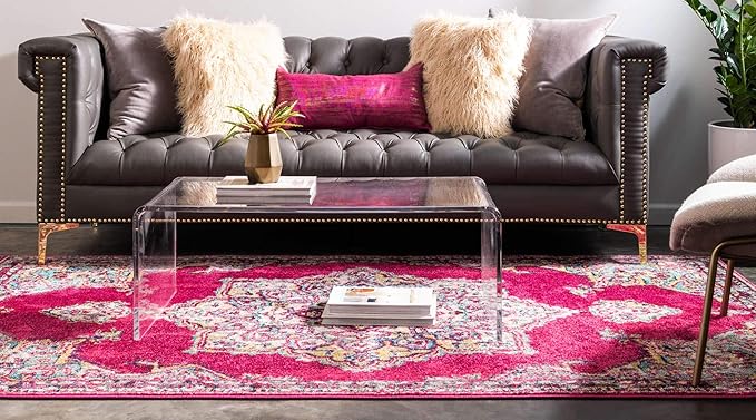 Unique Loom Medici Collection Floral Medallion Traditional Vintage Pink Area Rug (3' 3 x 5' 3)