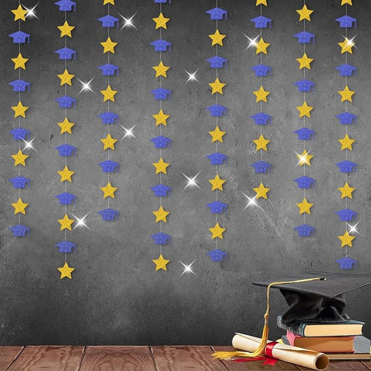 Navy-Blue Gold Graduation-2026 Class Party-Decorations - Congrats Grad Hat Star Banner Streamers Garland,Senior High School Night College Congratulations Decor Supplies Ouruola