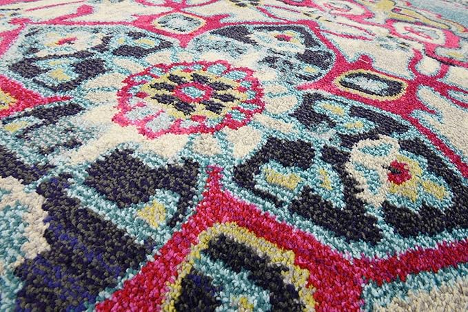 Unique Loom Medici Collection Floral Medallion Traditional Vintage Light Blue Area Rug (9' 0 x 12' 0)