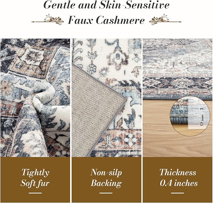 Runner Rug 2×6, Vintage Boho Rug,Ultra-Soft Low Pile, Washable, Non Slip,Stain Resistant Printed Carpet for Hallway Kitchen Living Room Bedrooms Playroom Office, Blue/Navy