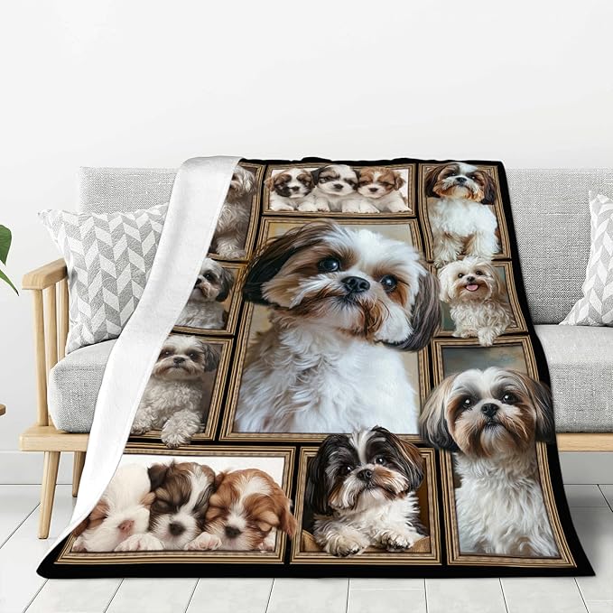 Shih Tzu Gifts Blanket, Shih Tzu Throw Blankets, Dog Gift for Women Men Boys Girls Lover Adult Cozy Fleece Flannel Bedding Stuff Animal Plush for Couch Sofa Bed Decor 50"X40"