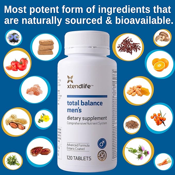 Xtendlife Total Balance Men's Daily Multivitamin & Mineral - 70+ Nutrients for Complete Immune, Heart, Digestive, and Cellular Health - 30 Day Supply