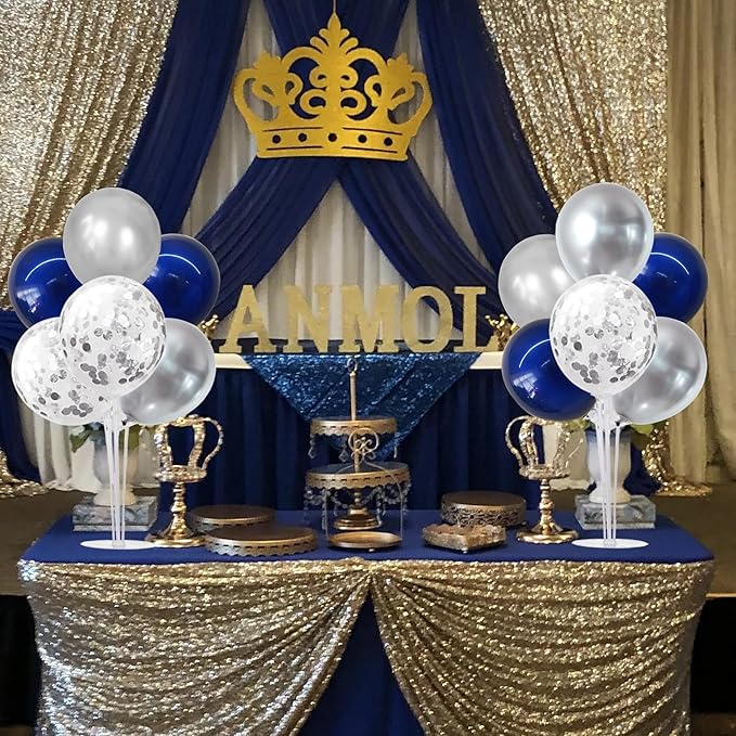 TONIFUL 6 Set Navy Blue Silver Balloon Centerpieces for Table,Balloon Arch Kit for Graduation Decorations 2025 Class of 2025 Party Decorations,New Year,Anniversary,Birthday Decoration