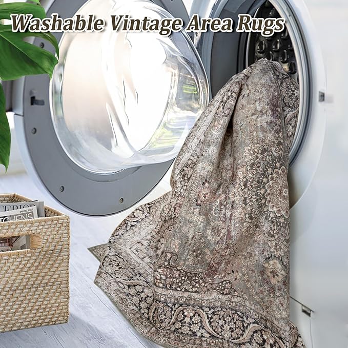 8x10 Area Rug Non Slip Boho Large Rug Entryway Indoor Mat Machine Throw Bedside Rug for Living Room Bedroom Kitchen (Olive Charcoal)