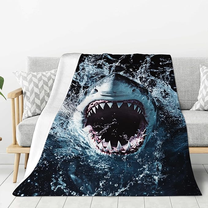 Shark Blanket, Ocean Throw Blankets, Shark Gifts for Boys Girls Women Men Lover Adult Cozy Fleece Flannel Bedding Stuff Animal Plush for Couch Sofa Bed Decor 80"X60"