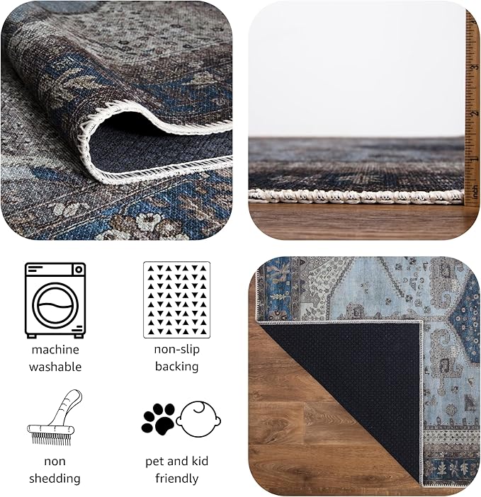 Keen Home Design 2x12 Rug - Machine Washable Runner Rug with Non-Slip Backing, Ideal for Hallway, Entryway, Kitchen, Laundry Room - Vintage, Easy Clean, Durable, Low Pile - (2'6" x 12')