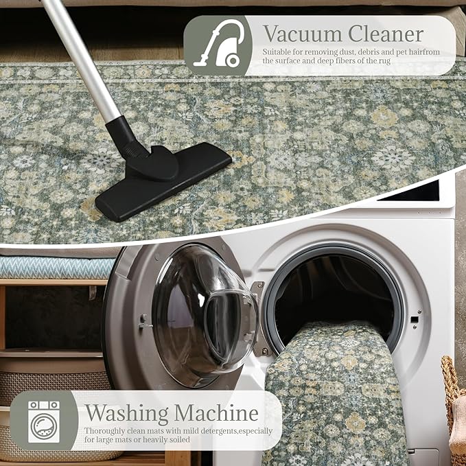 8x10 Washable Area Rugs Ultral Soft Non-Slip Stain Resistant Vintage Boho Large Carpet for High-Traffic Living Room & Dining Room