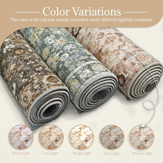 2'x6' Washable Runner Rug Utral Soft Lightweight Vintage Boho Distressed Non-Slip Backing,Low Pile Stain Resistant Farmhouse Rug for High-Traffic Hallway, Kitchen & Laundry