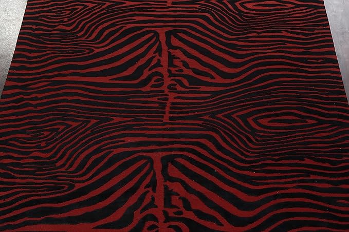 Rug Source Modern Collection 10x12 Nepalese Area Rug, Hand Knotted Red Contemporary Rug, Oriental 100% Wool Carpet for Bedroom, Living Room, Dining Room