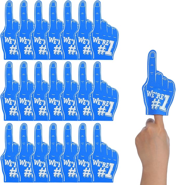 18Pcs Mini Foam Fingers for Sports-Themed Birthday, We're #1 Fan Foam Finger, Bulk Mini Foams Hand Fingers Cheerleader Gifts for Sports Events Party Supplies (Blue)