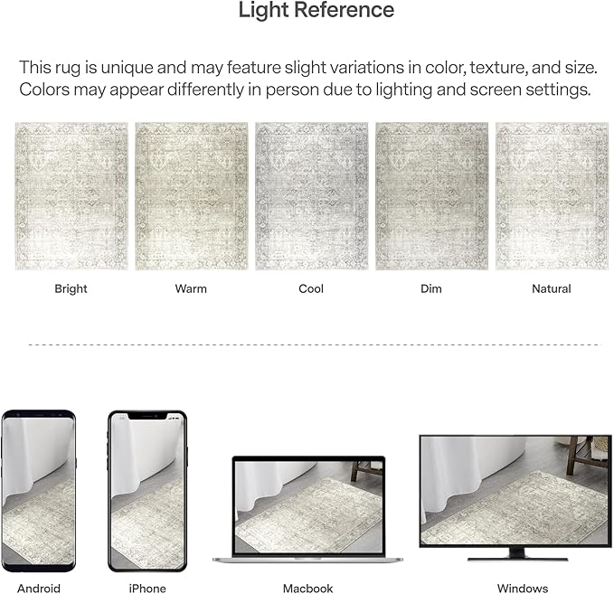 ReaLife Rugs Machine Washable Area Rug - Living Room Bedroom Bathroom Kitchen Entryway Office - Padded Crease Free Stain Resistant Premium - Boho Farmhouse Vintage- Lyle- Beige Ivory- 2'x 3'