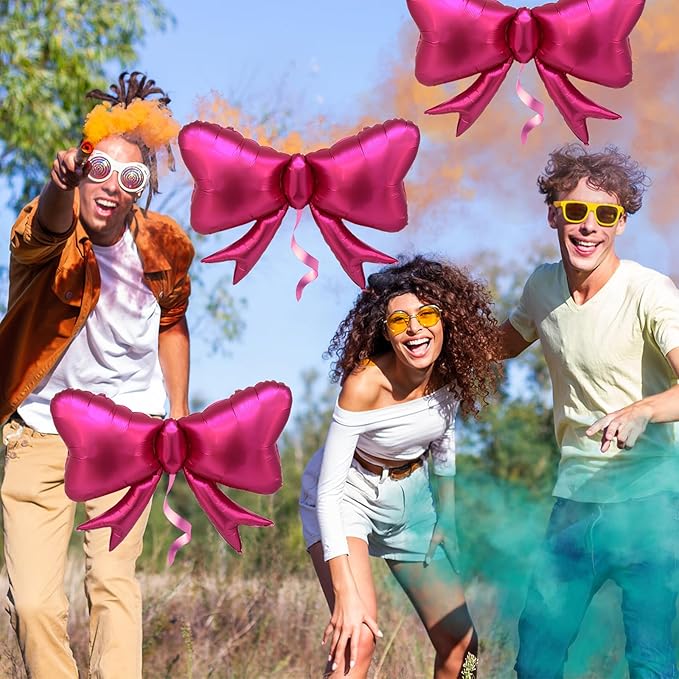 FBQ 3 Pcs Matte Rose Red Bow Balloon Bow Theme Party Baby Shower Birthday Party Girls Kids Foil Balloon Decoration Supplies
