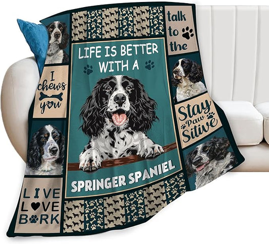 Springer Spaniel Blanket Dog Throw Blanket Fleece Flannel Plush Bedding Springer Spaniel Gifts Stuff for Women Men Boys Girls Adults for Couch Sofa Bed Home Decor 50"X40"