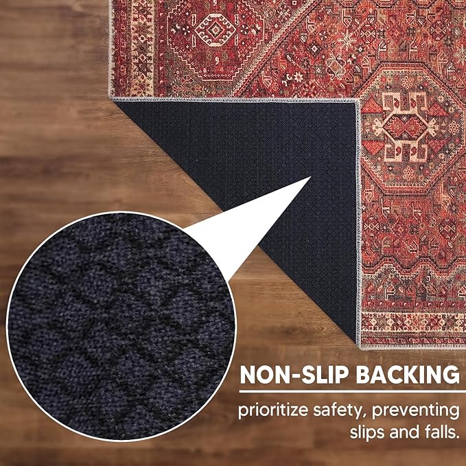 Keen Home Design 6x9 Rug - Machine Washable Area Rug with Non-Slip Backing, Ideal for Living Room, Dining Room, Bedroom - Vintage, Easy Clean, Durable, Low Pile Rug - (6' x 9')