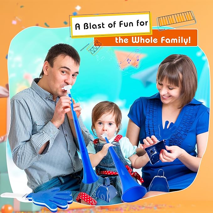 40 Pcs Cheering Noisemakers Set Include 10 Pcs Collapsible Stadium Horn 10 Pcs Metal Cowbells 20 Pcs Hand Clappers for Sporting Events School Sports Party Rewards Cheers Supplies