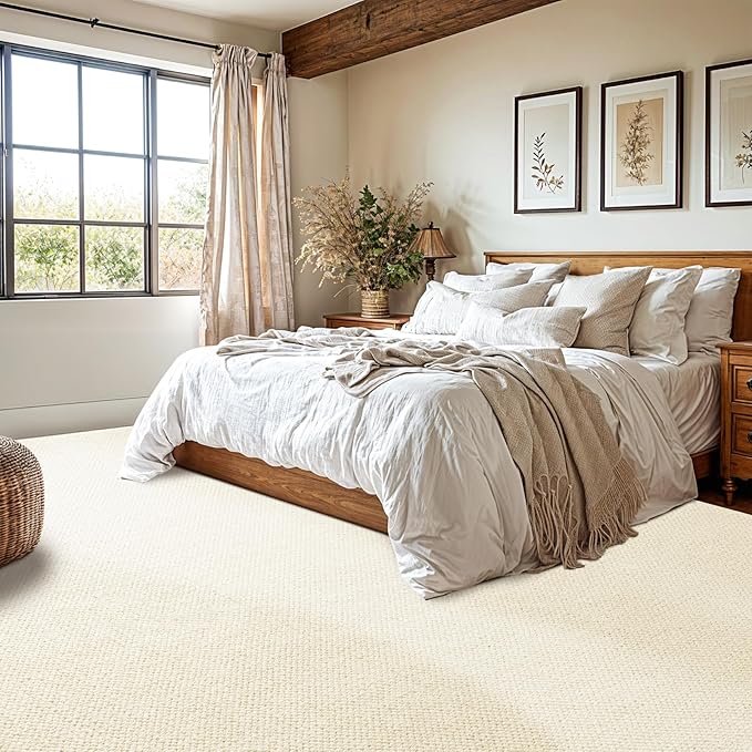 Shilucheng Wool Rug 9x12 Non-Slip, Blend 80% Wool and 20% Cotton Rugs for Living Room, Bedroom, Dinning Room, Soft Durable Cotton Backing Modern Area Rug (Beige)