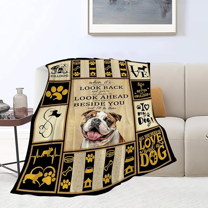 English Bulldog Blanket, Bulldog Decor Throw Blankets, Dog Gifts for Women Boys Girls Men Lover Adult Cozy Fleece Flannel Bedding Stuff Animal Plush for Couch Sofa Bed 50"X40"
