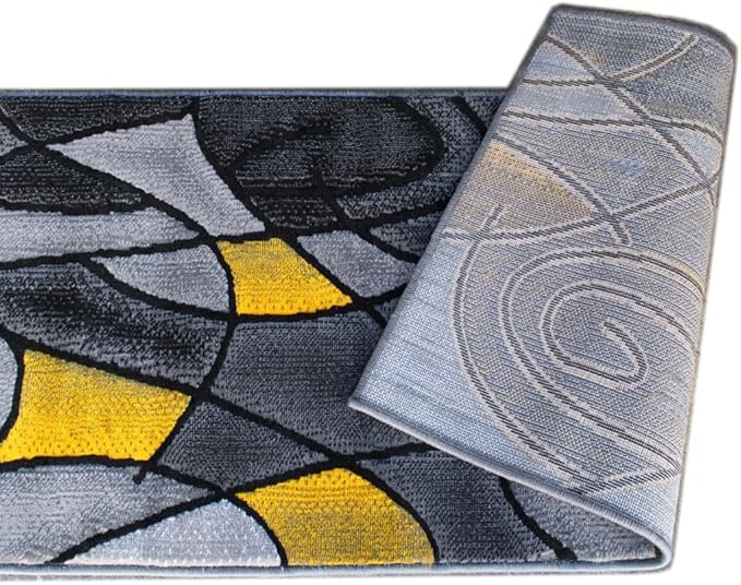 Masada Rugs, Modern Contemporary Runner Area Rug, Yellow Grey Black (2 Feet X 7 Feet)