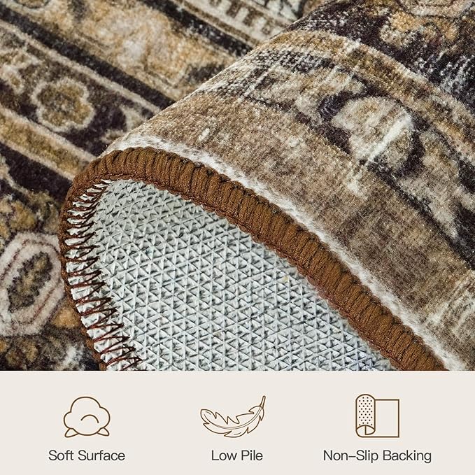 Lofus 9x12 Area Rug for Living Room,Brow Washable Large Rugs with Non-Slip Backing,Soft Neutral Carpets for Bedroom Dining Room Home Office Indoor Nursery