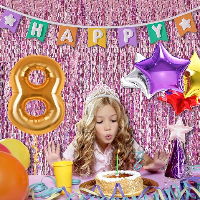 Tinsel Foil Fringe Curtains Wavy Backdrop for Parties Sparkle Metallic Wavy Foil Fringe Backdrop Curtain for Party Decorations Photo Booth Props for Birthday Graduation Wedding