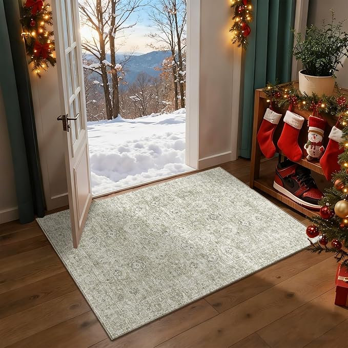 Washable 2'x3' Non Slip Rug Vintage Soft Low Pile Lightweight Boho Area Rugs for High-Traffic Areas (Entryway, Kitchen, Hallway), Farmhouse Decor